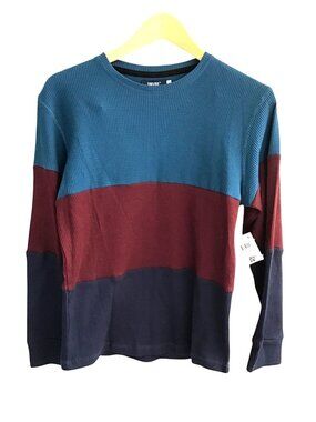 Univibe Colorblock Long Sleeve Crewneck Waffle Knit Shirt XL Cotton/Polyester Bl